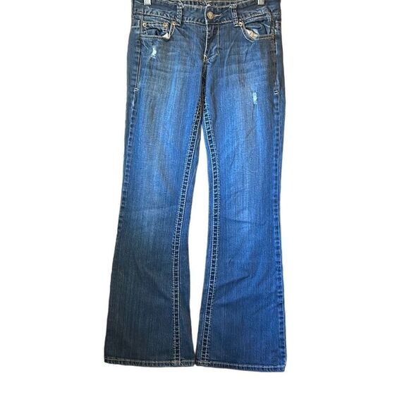 Distressed Denim Jeans Bootcut Dark‎ Wash Women's Style - Picture 1 of 7